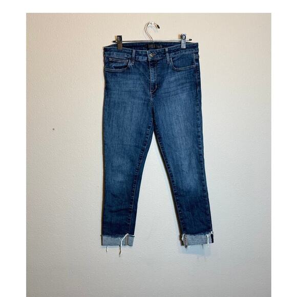 Joe's Jeans The Icon midrise skinny crop blue stretch denim cuffed raw hem Sz 30 - Picture 2 of 10